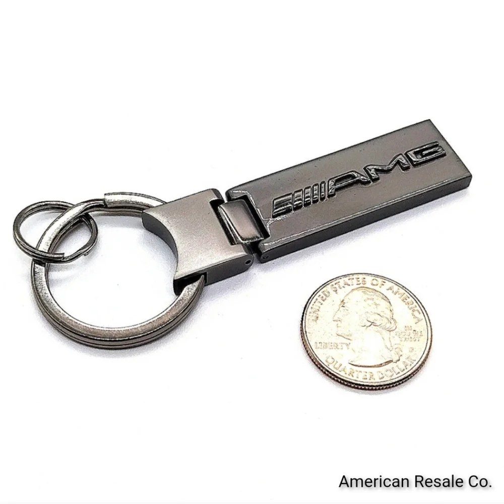 Genuine Mercedes Benz Gloss Gunmetal Silver Elongated Key Fob Keychain OEM NWOT